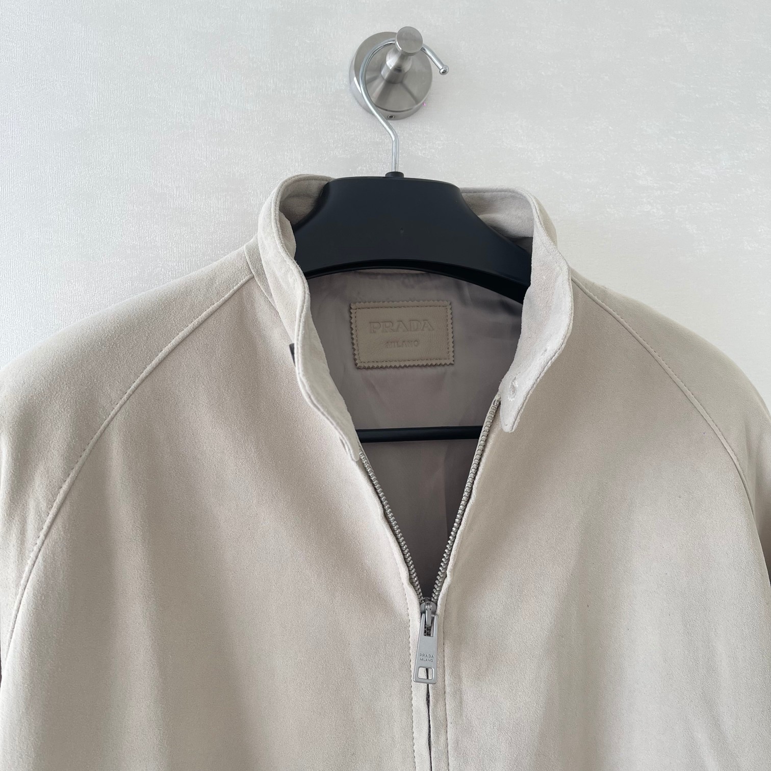 PRADA Suede Leather Harrington Jacket - Slate Gray, FW24 Collection 6 a1725271401674 0833