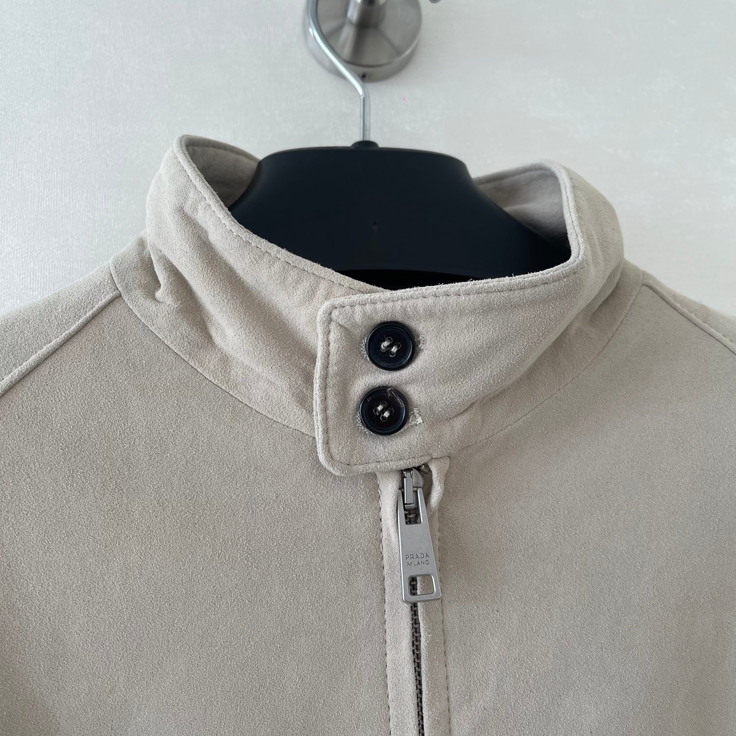 PRADA Suede Leather Harrington Jacket - Slate Gray, FW24 Collection 5 a1725271401730 6251