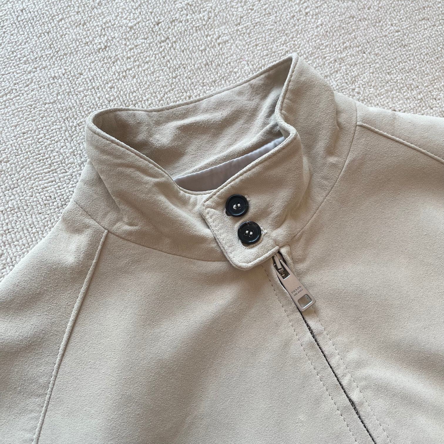 PRADA Suede Harrington Jacket: Slate Gray, Luxurious Lambskin Leather 4 a1725271439970 1423