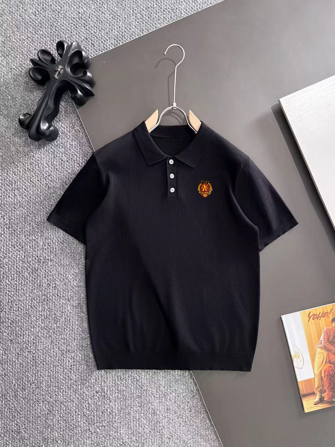 （套装）隔天出货  巴黎世家 2026春夏季男士冰丝薄款针织净色翻领短袖男T恤 修身透气净色休闲打底冰丝