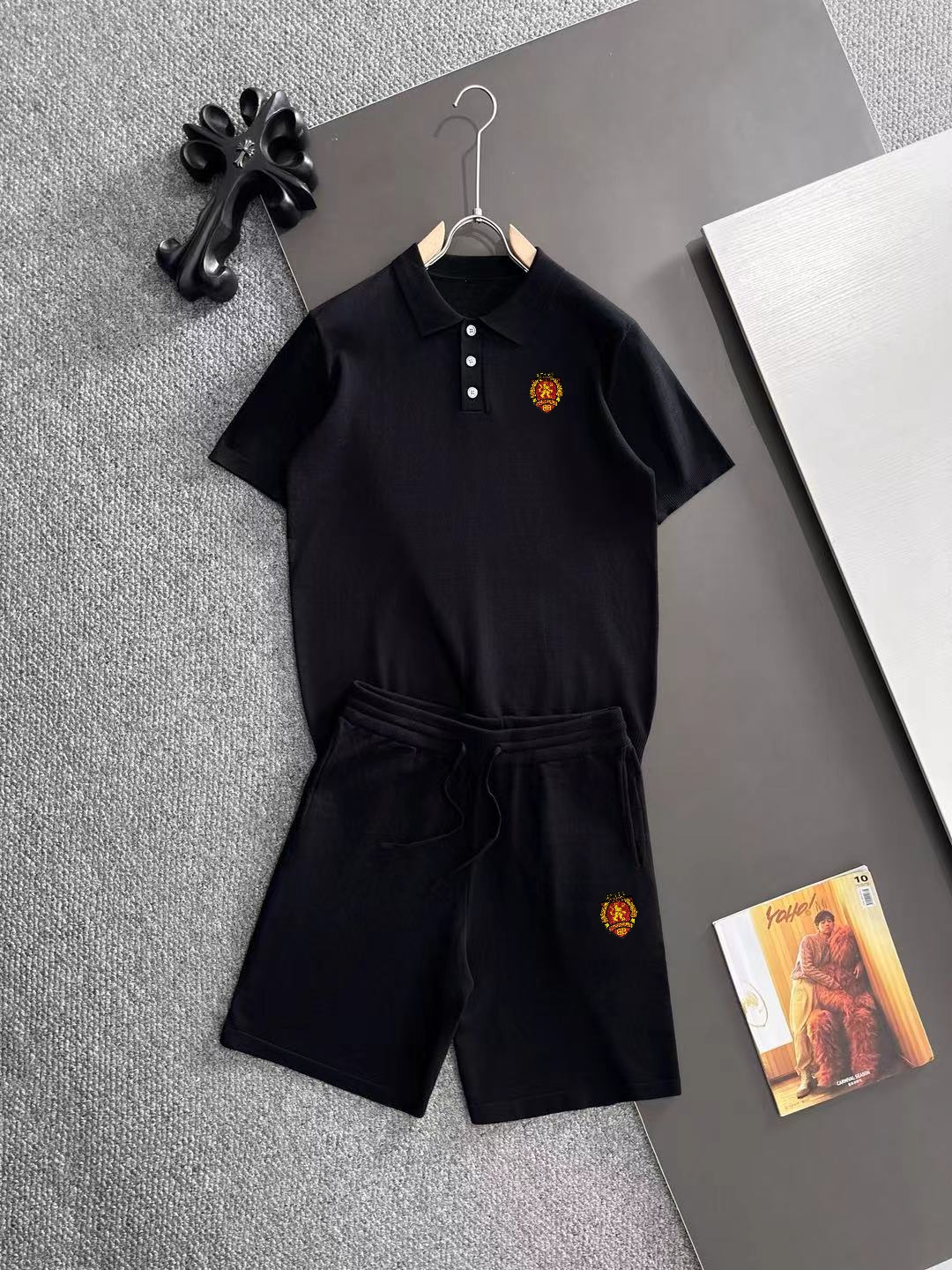 （套装）隔天出货  巴黎世家 2026春夏季男士冰丝薄款针织净色翻领短袖男T恤 修身透气净色休闲打底冰丝