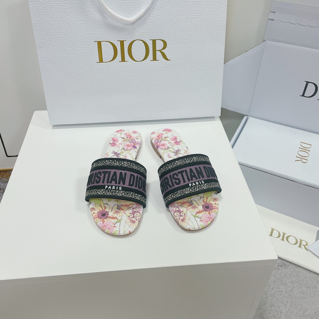 Dior Shoes Slippers Hot Sale
 Embroidery Cotton Genuine Leather Fashion
