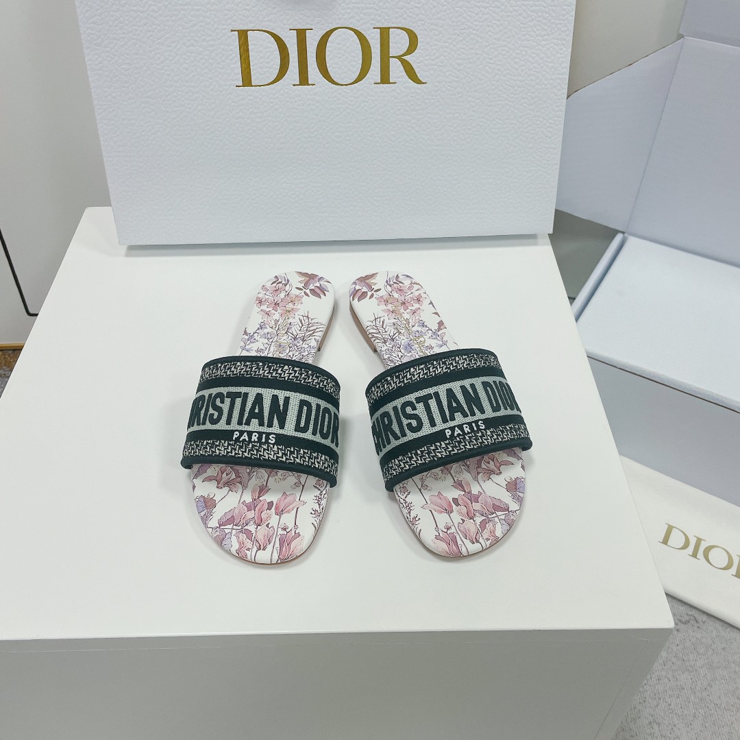 Dior Shoes Slippers Embroidery Cotton Genuine Leather Fashion