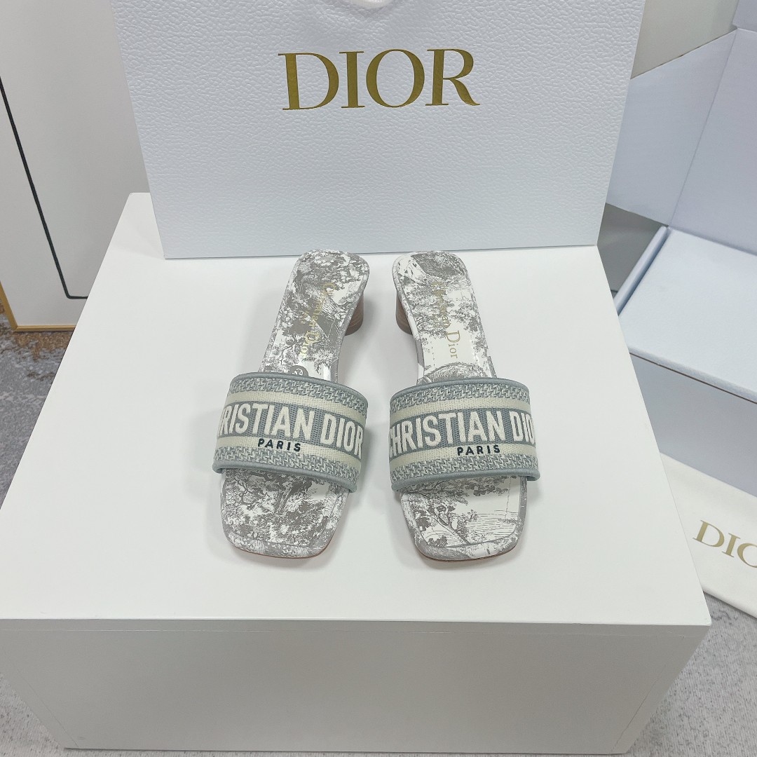 Dior Shoes Slippers Embroidery Cotton Genuine Leather Fashion