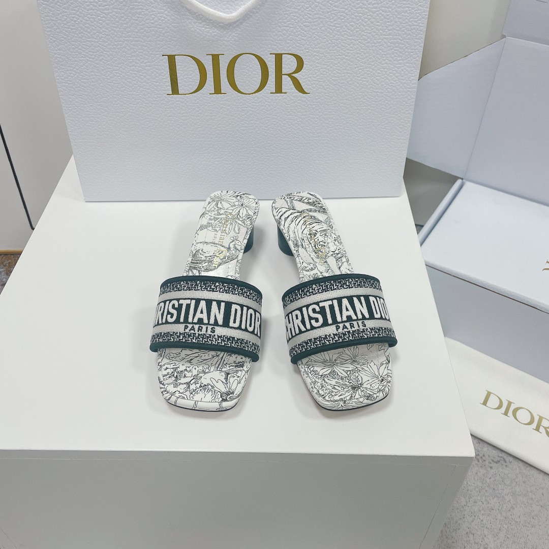 Dior AAA
 Shoes Slippers Embroidery Cotton Genuine Leather Fashion