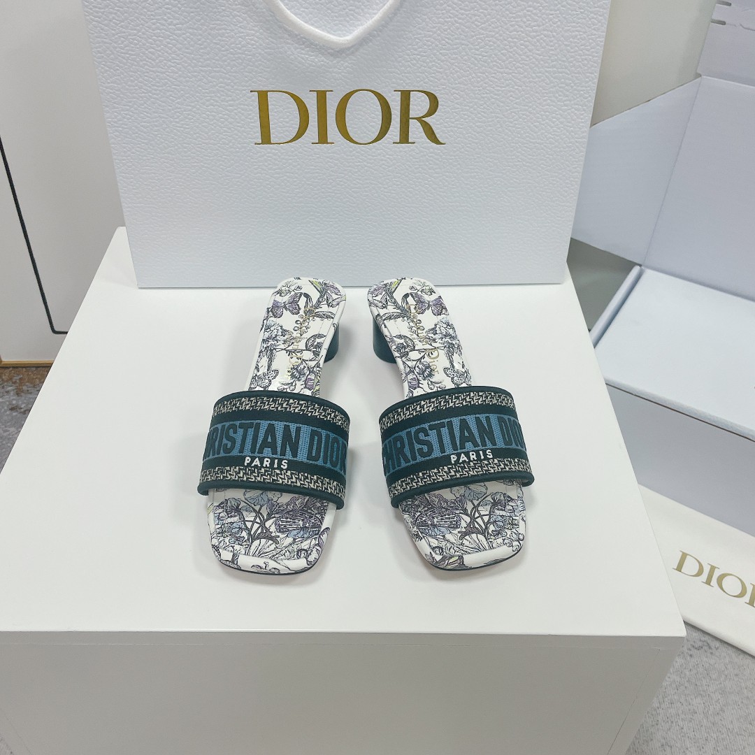 Dior Shoes Slippers Embroidery Cotton Genuine Leather Fashion