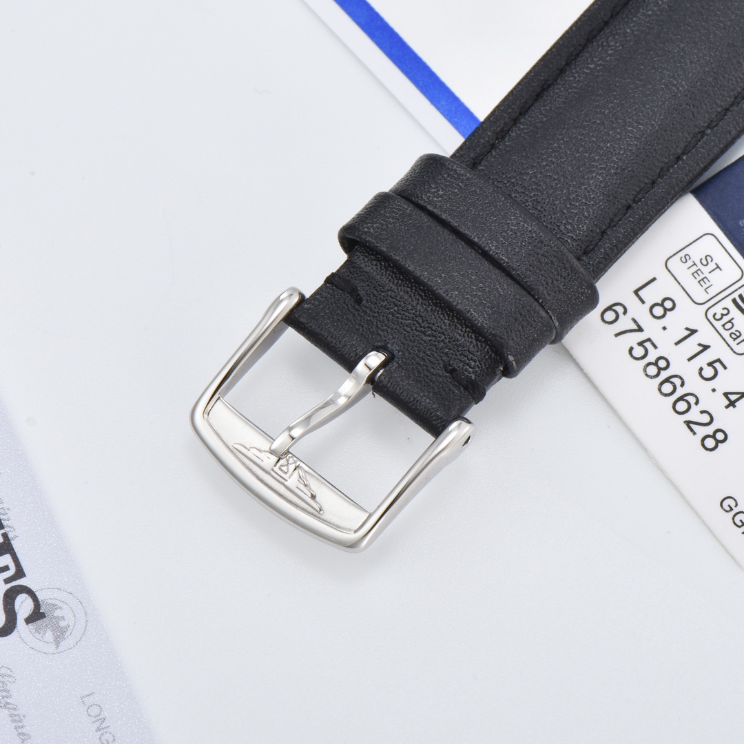 Longines La Grande Classique de Longines silver and rose gold case, white dial, black leather strap 39mm Men's Quartz