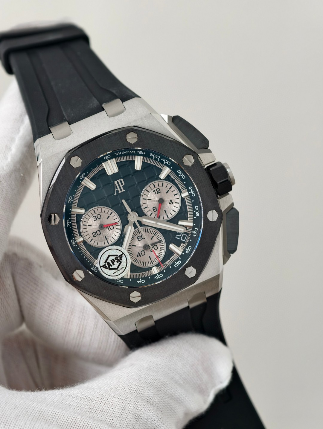 NO:392035,AS new product Royal Oak 26420 offshore series, large size 43mm, equipped with an exclusive 4401 chronograph all-in-one machine, the real flyback function is perfect, the quick adjusting buckle is in place,19860909AS新品 皇家橡树26420离岸系列,大尺寸43mm,搭载独家4401计时一体机,真实飞返功能完美对版,快调表扣细节到位,,Watch