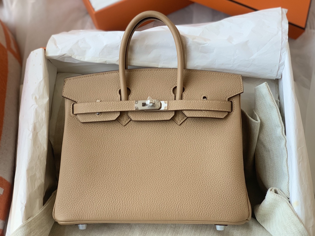 Hermes Birkin Sacos Bolsas Cor do chá leite Hardware Prata