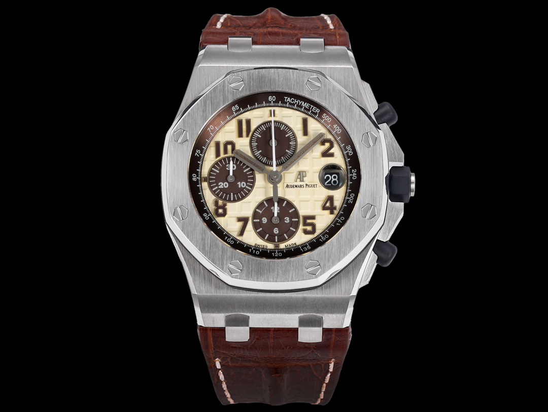 NO:389544,The TK Factory Royal Oak Offshore 26400/26238/26470 series officially debuted!  The most complete style and the best-made Audemars Piguet chronograph watch is here. There are top-quality products with good workmanship, and don’t consider cheap small factory goods!  1. The movement uses a 12-bit small second custom-made 3126 chronograph movement, which perfectly restores all functions of the original version. After precision polishing, it greatly strengthens its stability. 2. Among them, the carbon fiber series case is made of the new carbon fiber composite material 'Carbon TT B.4'. This high-tech material is 4 more dense than the conventional Carbon TT, the fiber hardness is increased by 15, and the resin strength is increased by 30. The material structure has been optimized for various anisotropics, which is kept light and extremely tough, providing the strongest impact resistance to date. 3. The literal colors are all made of the most advanced electroplating technology, not a simple spray painting technology a few years ago. Each chocolate plaid decoration is polished by CNC level and is infinitely close to the original version.  4. The synchronous original version is equipped with wei movable head particles, the tape is made of imported fluoroelastic material, and the belt is made of American crocodile leather, which is more wear-resistant and fabric-resistant.,,audemars,crocodile skin19860909TK Factory皇家橡树离岸型26400/26238/26470系列正式登场！款式最全,做工最好的爱彼计时款腕表来了,有做工好的顶级货,廉价的小厂货就别去考虑了！ 1,机芯采用12位小秒的定制版3126计时机芯,完美还原原版所有功能.经过精密打磨,大大加强了其稳定性. 2,其中碳纤维系列表壳采用全新碳纤维复合材料——「Carbon TT B.4」打造,这种高科技材料比常规 Carbon TT 密度提高4,纤维硬度提升15,树脂强度提升30,材料结构经过各项异性优化,保持轻盈同时无比坚韧,提供迄今最强的抗冲击性能. 3,字面颜色均采用目前最先进电镀技术,非几年前的简单喷漆技术.每一个巧克力格纹装饰,通过CNC级别打磨,无限接近原版. 4,同步原版搭载微微活动头粒,胶带采用进口氟橡胶材质,皮带采用美洲鳄鱼皮材质,更加耐磨耐造.,,audemars,crocodile skin,Watch