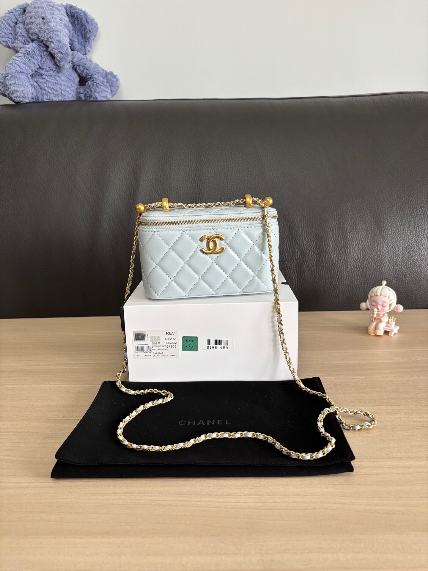 Chanel Quilted Leather Vanity Bag with Chain - Light Blue