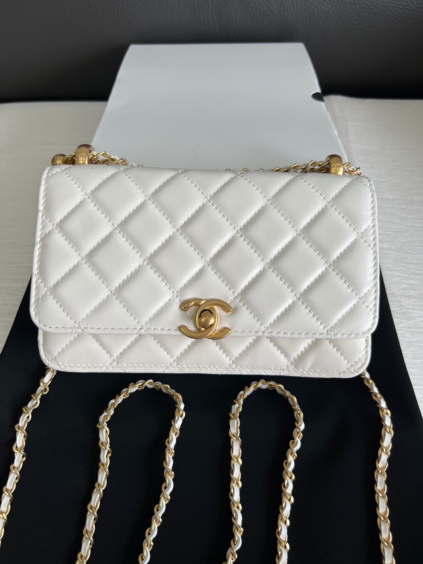 Chanel White Quilted Leather Wallet on Chain Crossbody Bag with Gold Hardware