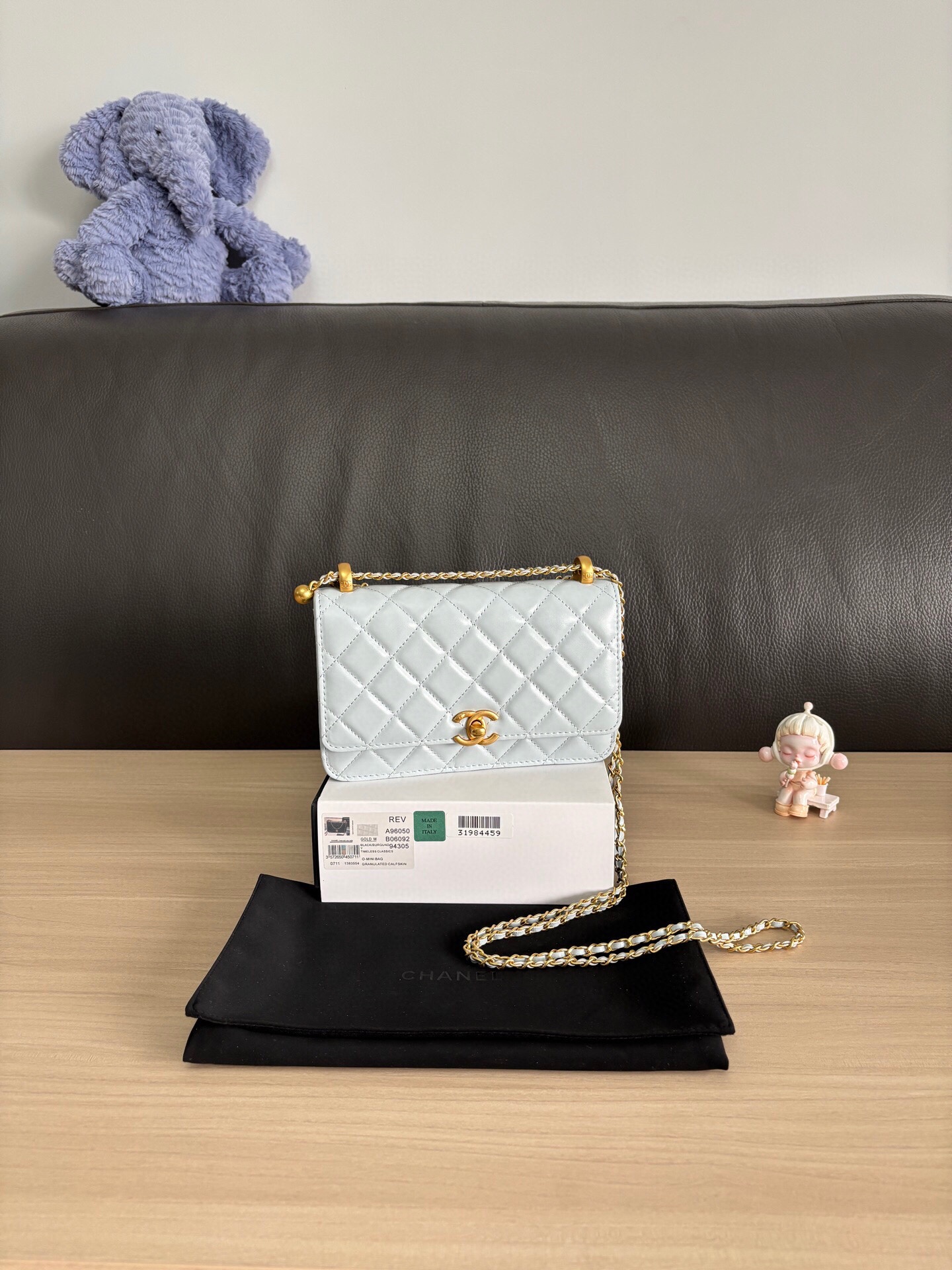 Chanel Wallet on Chain WOC Light Blue Quilted Leather Crossbody Bag