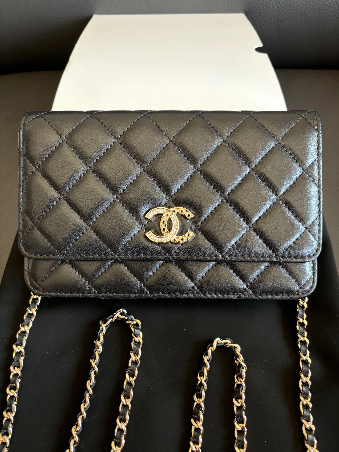 Chanel Black Quilted Leather Wallet On Chain WOC Crossbody Bag