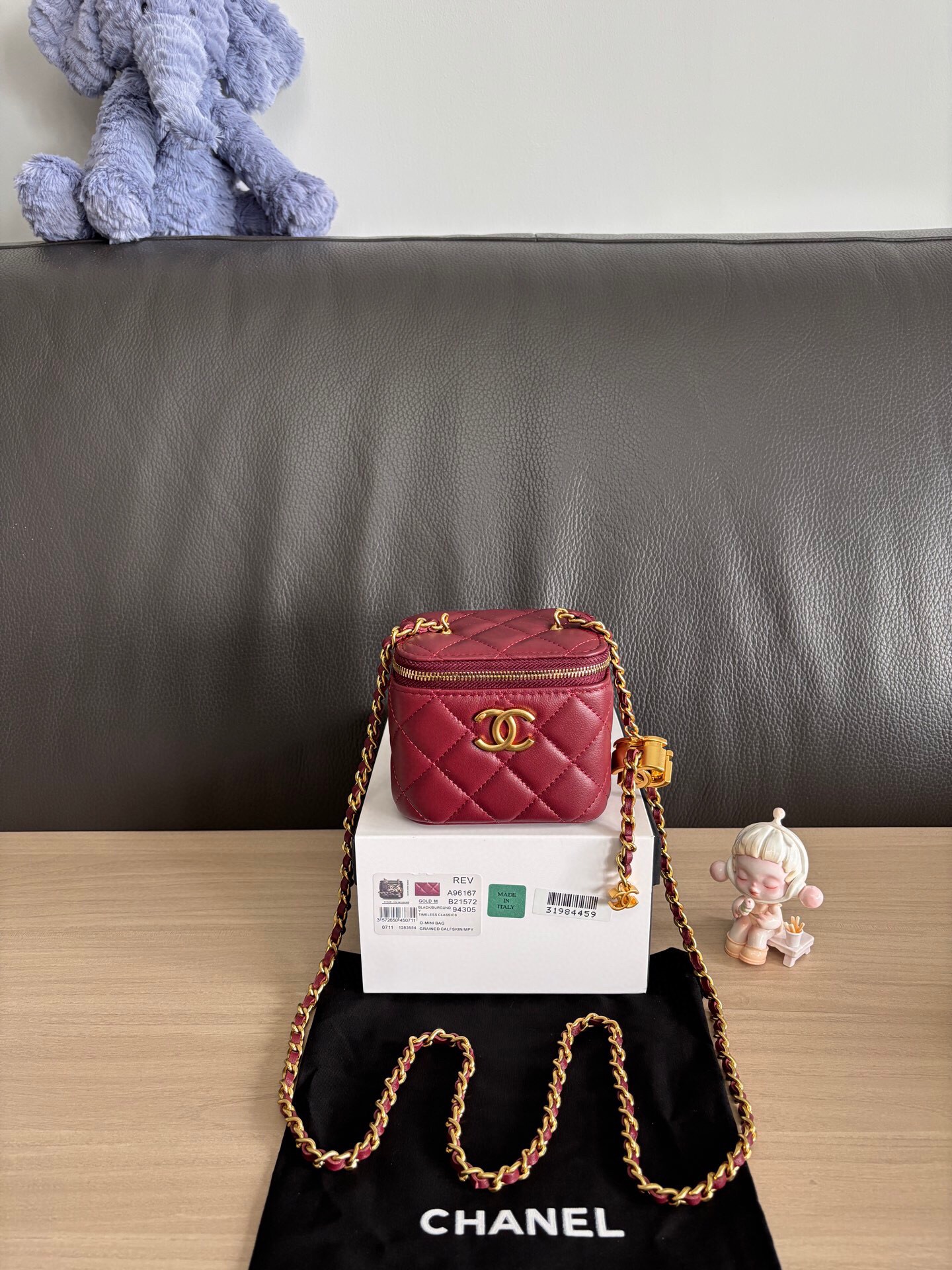 Chanel Quilted Burgundy Mini Vanity Bag with Chain Strap