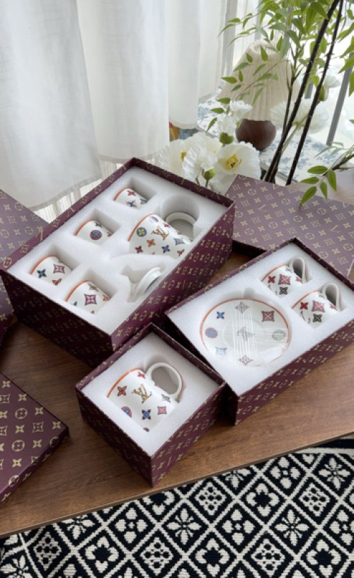 Louis Vuitton White Monogram Multicolor Porcelain Teacup Set with Gift Box 1 Louis Vuitton White Monogram Multicolor Porcelain Teacup Set with Gift Box