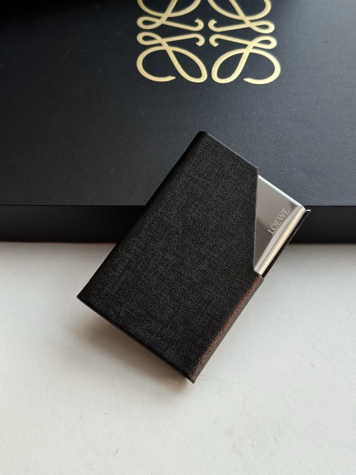 Loewe Black Leather & Stainless Steel Business Card Holder 1 Loewe Black Leather & Stainless Steel Business Card Holder