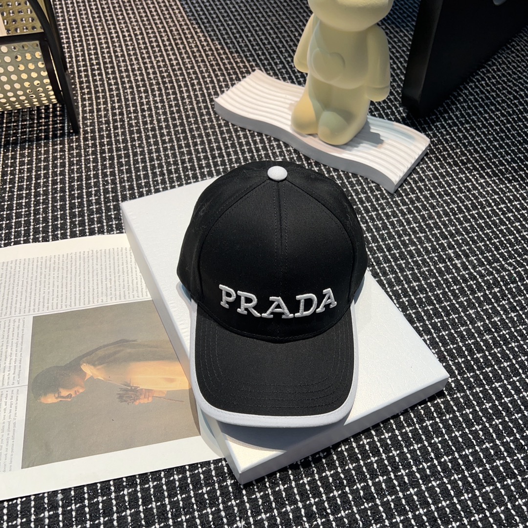 普拉达Prada潮人至爱三角标棒球帽男女同款.超酷时尚街头风帽型极好