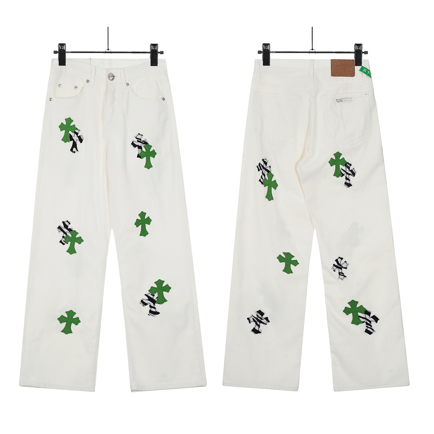 Chrome Hearts Crots Miami White Green Cross-Cut Jeans KL#8140 Summary - 图片 1