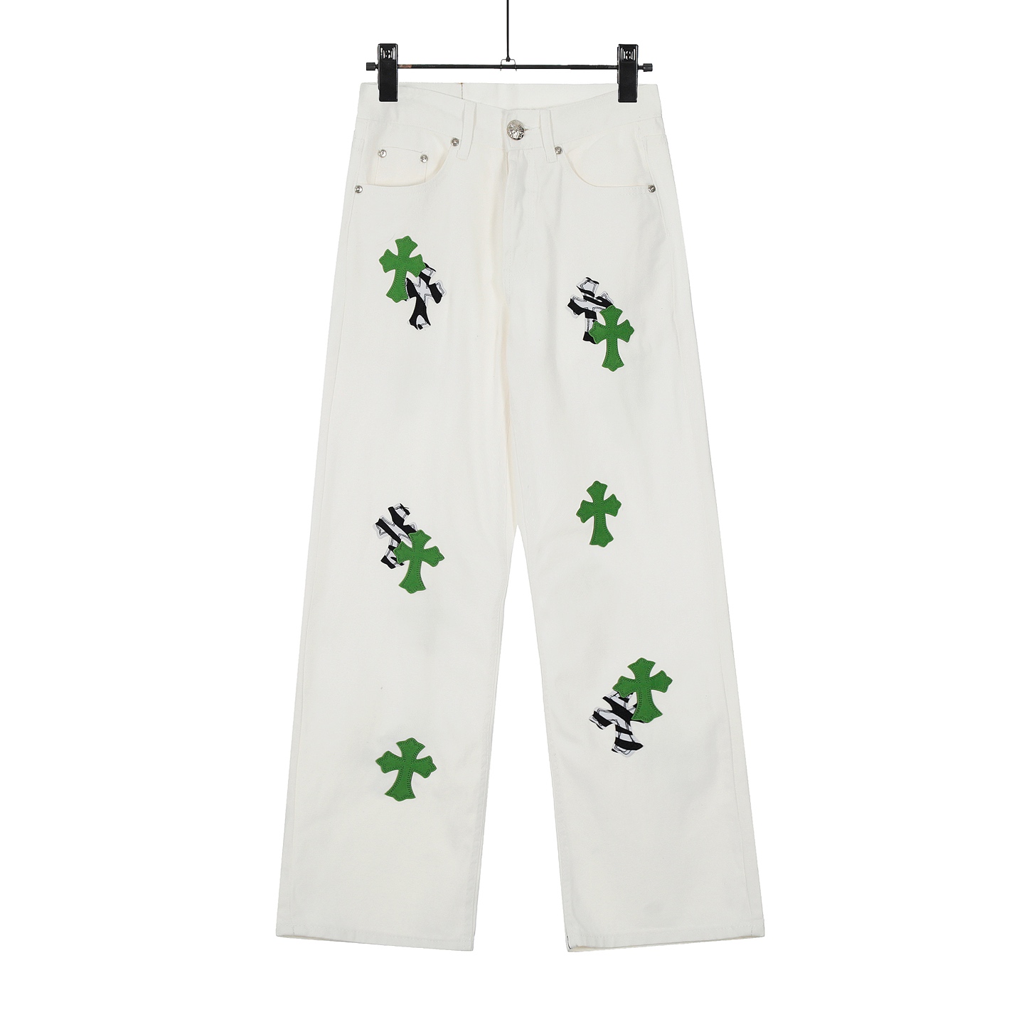 Chrome Hearts Crots Miami White Green Cross-Cut Jeans KL#8140 Summary - 图片 2