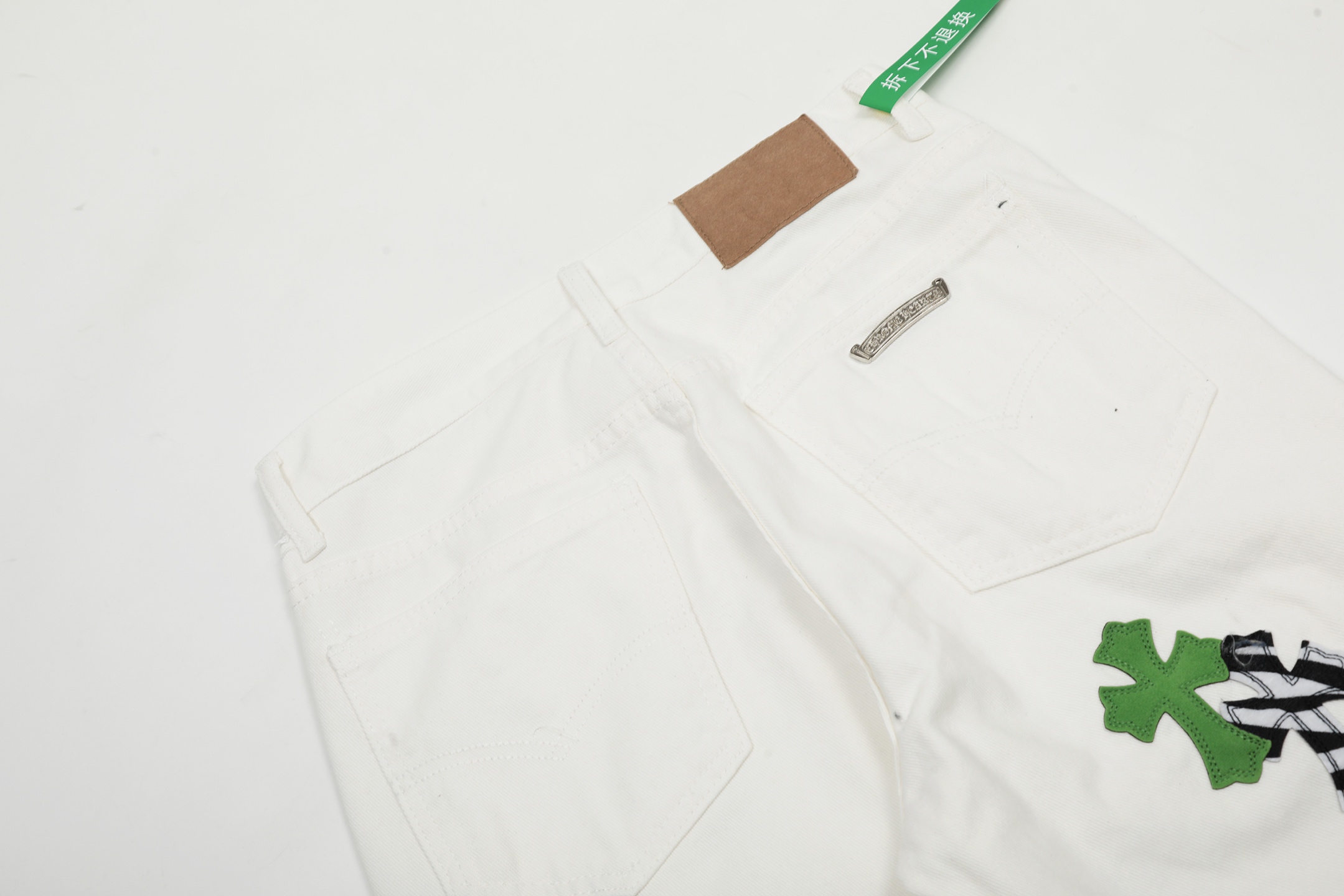 Chrome Hearts Crots Miami White Green Cross-Cut Jeans KL#8140 Summary - 图片 7
