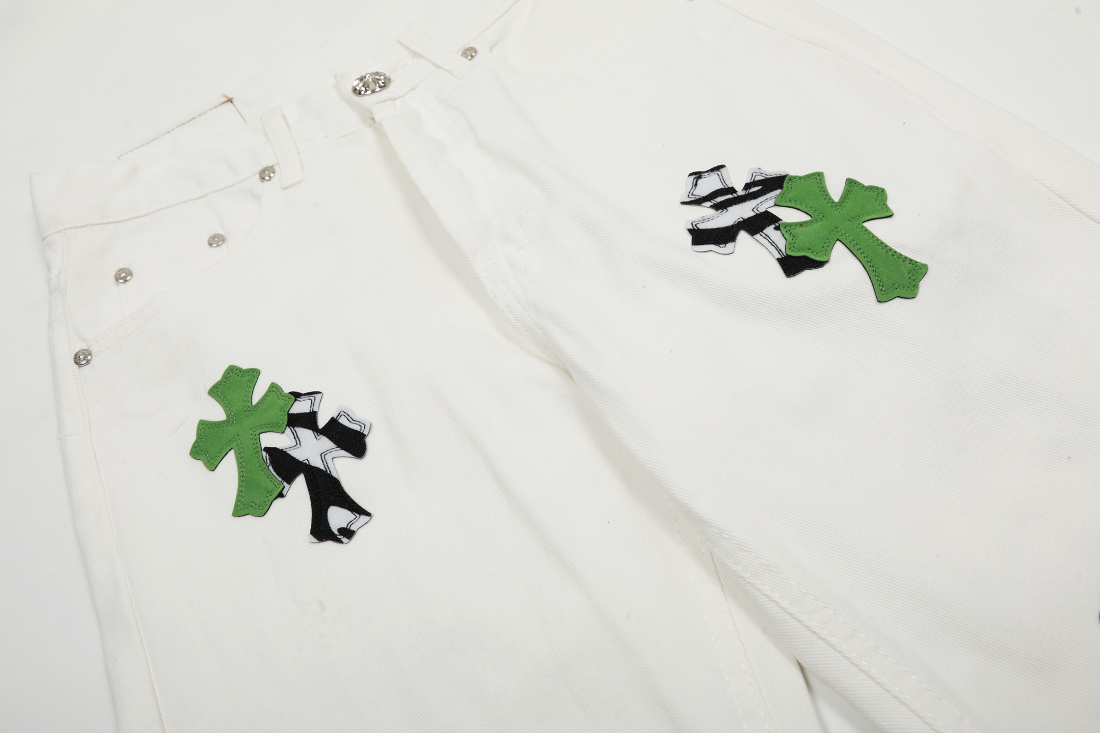 Chrome Hearts Crots Miami White Green Cross-Cut Jeans KL#8140 Summary - 图片 9