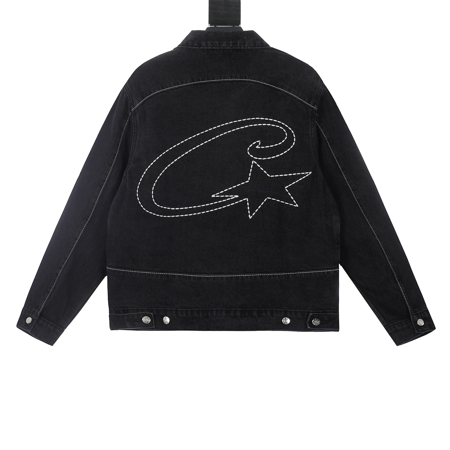 Corteiz/Demon Island Classic Cowboy Coat with Embroidery and Pentagram Detail in Black, Grey, Blue. - 图片 7