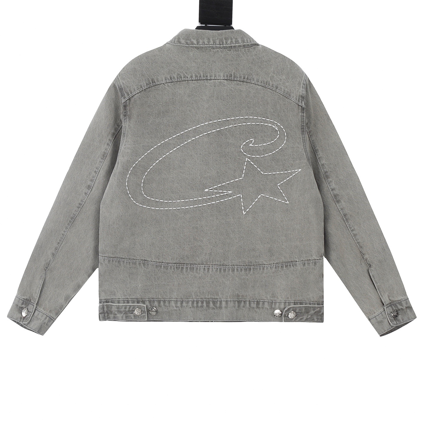 Corteiz/Demon Island Classic Cowboy Coat with Embroidery and Pentagram Detail in Black, Grey, Blue. - 图片 5