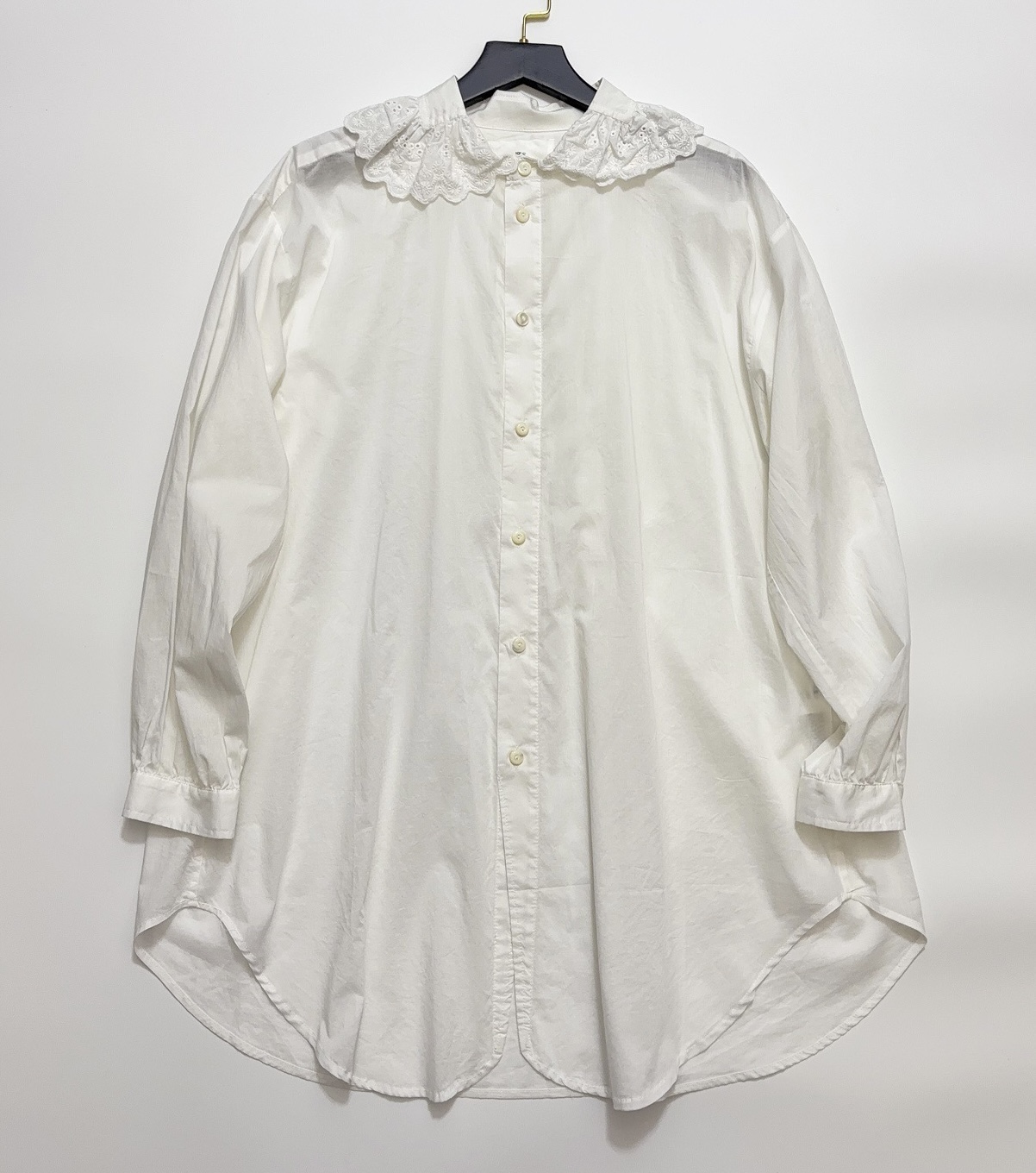 GASA Cotton Lace Ruffle Color Block Drop Shoulder Shirt