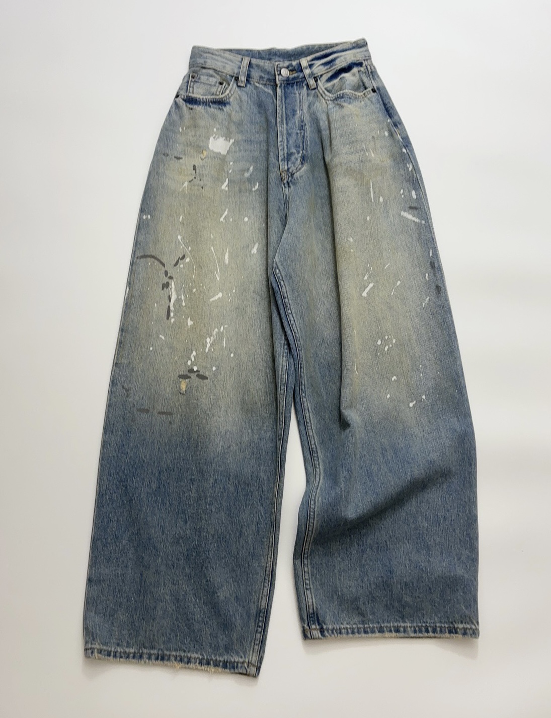Acne Studios Splatter Print High Waist Wide Leg Jeans