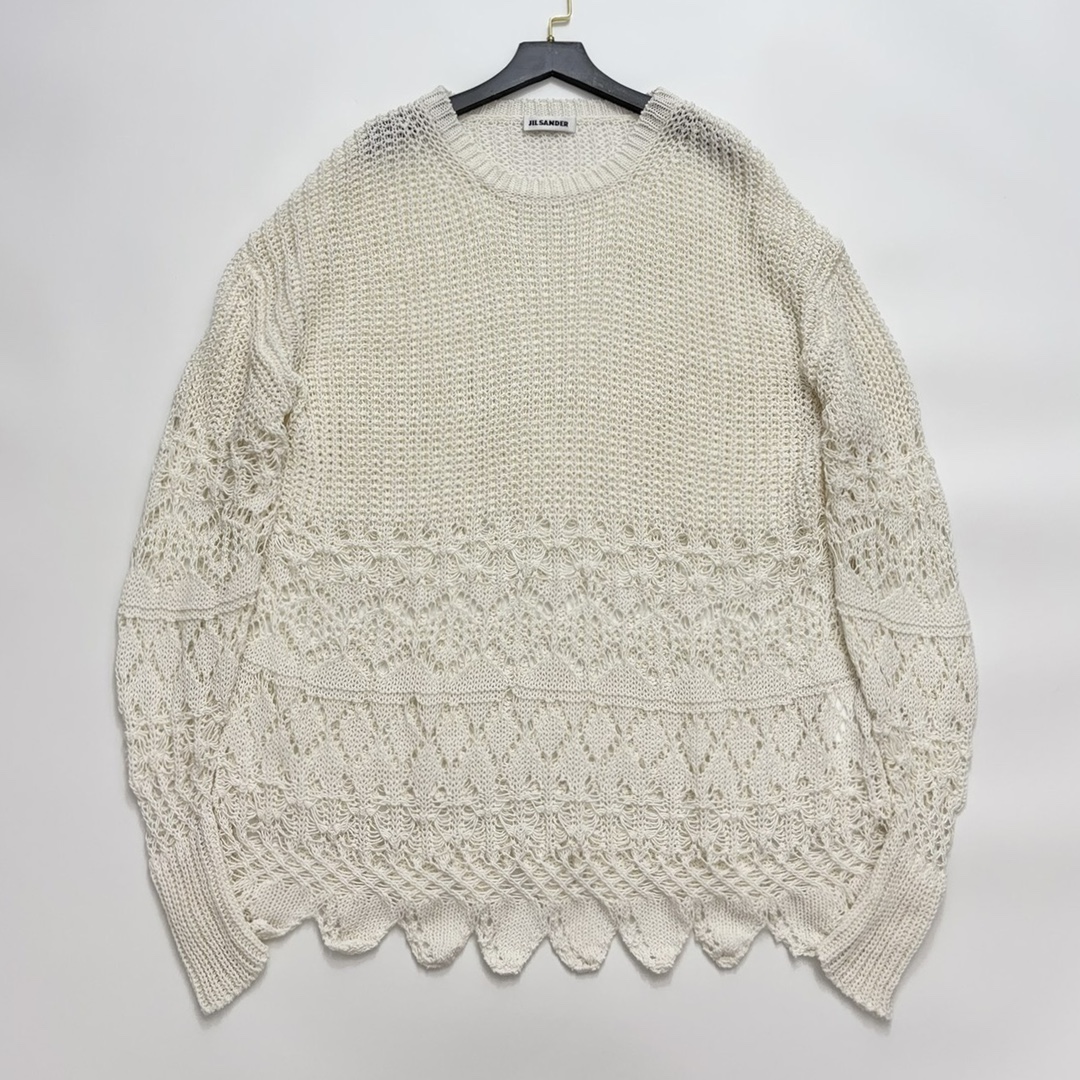 Jil Sander Heavy Hand-Woven Hollow Crochet Romantic Loose Fit Blouse