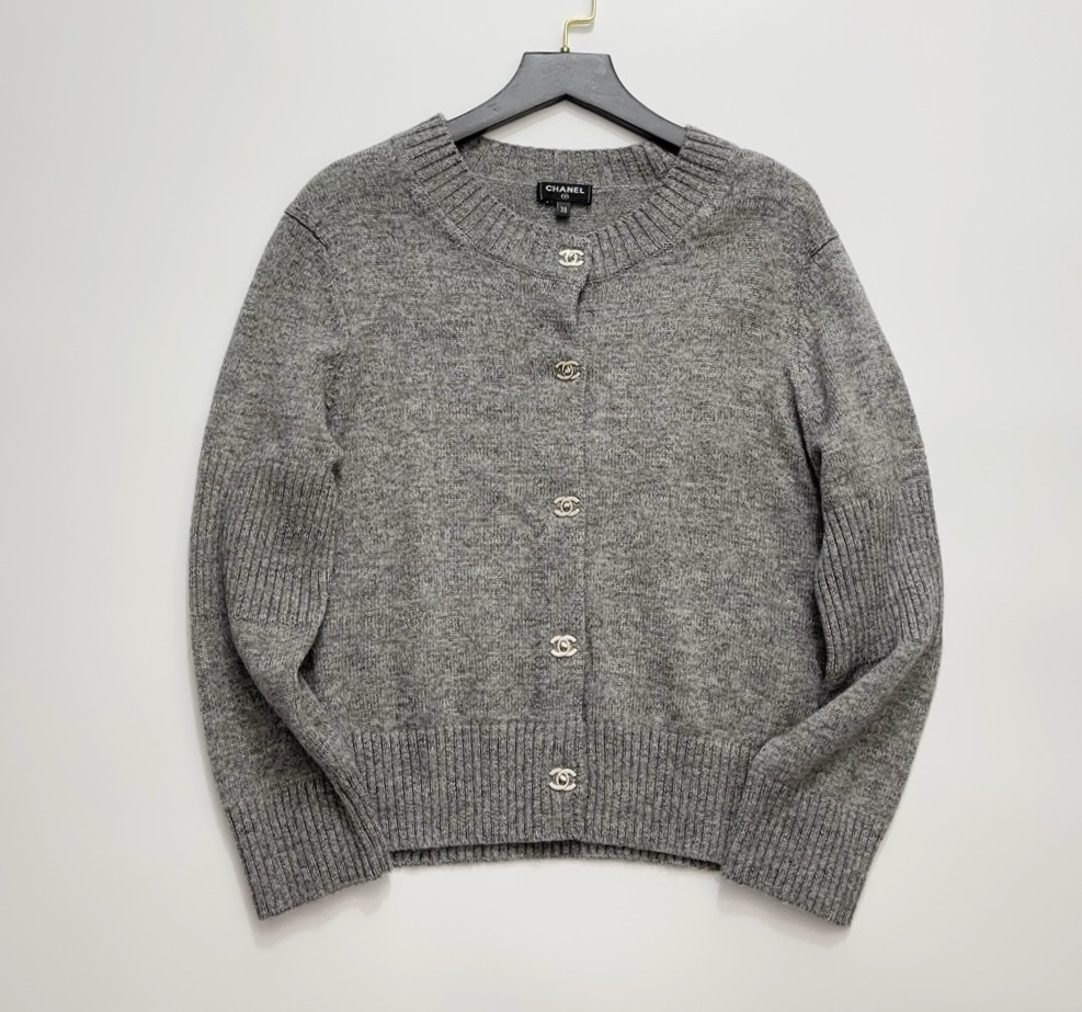 Chanel Silver Metal Button Short Cardigan