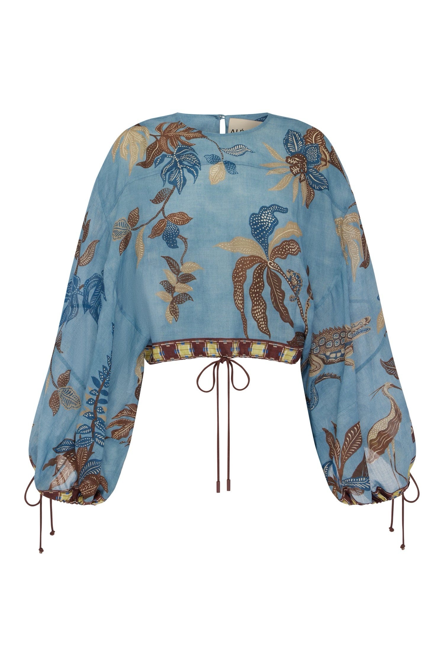 Alémais Linen Jungle Secret Print Long Sleeve Drawstring Cropped Shirt
