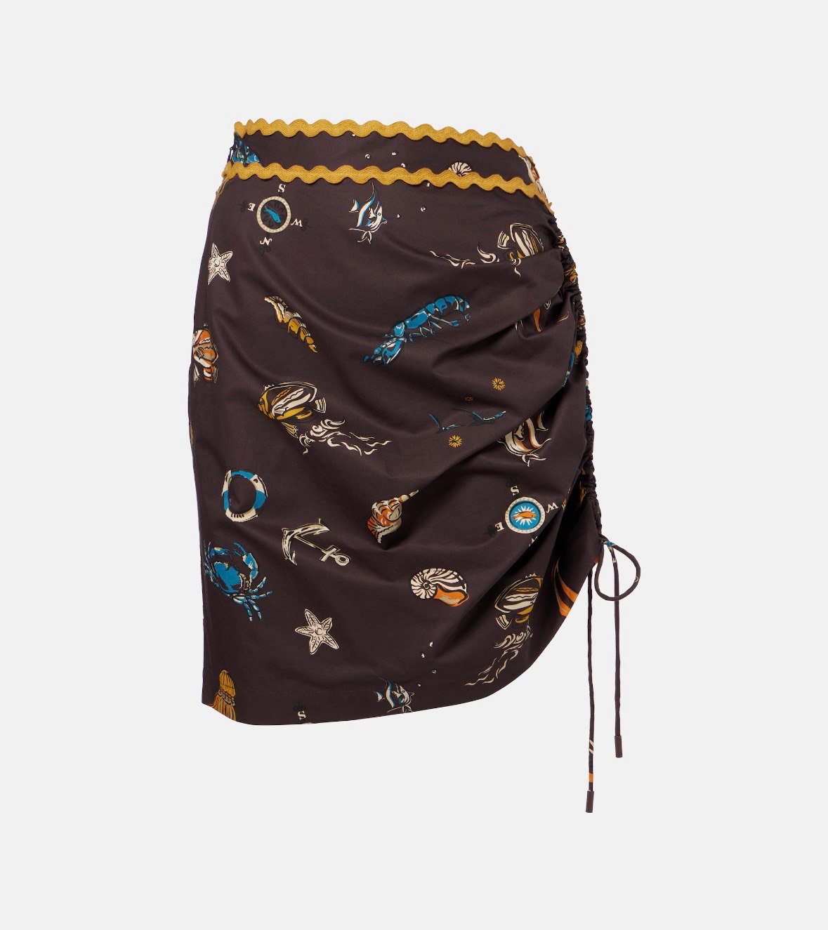 Alémais Brown Ocean Print Drawstring Skirt
