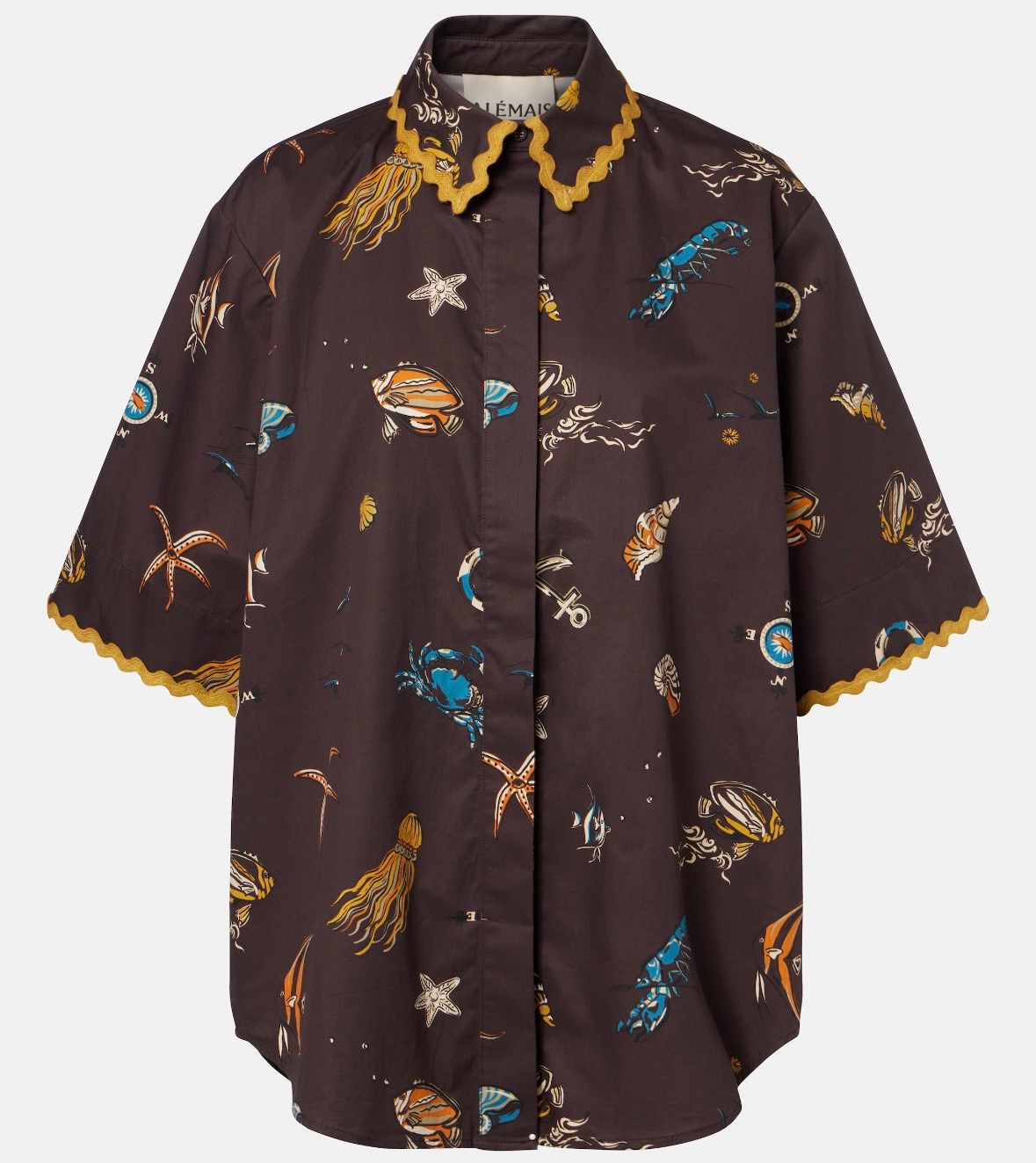 Alémais Brown Ocean Print Relaxed Short-Sleeve Shirt