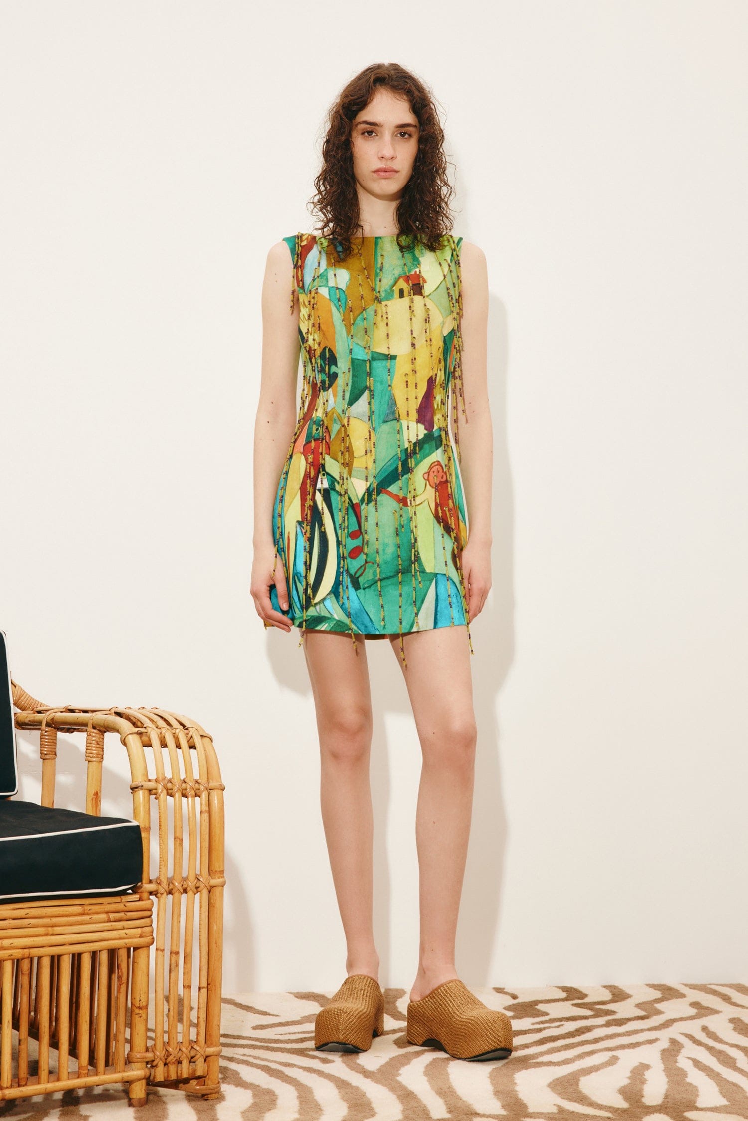 Alémais Colorful Artistic Graffiti Beaded Sleeveless A-Line Mini Dress