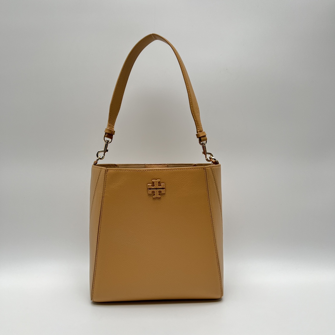 Tory Burch 提拉米苏色TB最新款单肩包 购物袋款 可单肩手提 荔枝纹头层牛皮 质感肉肉