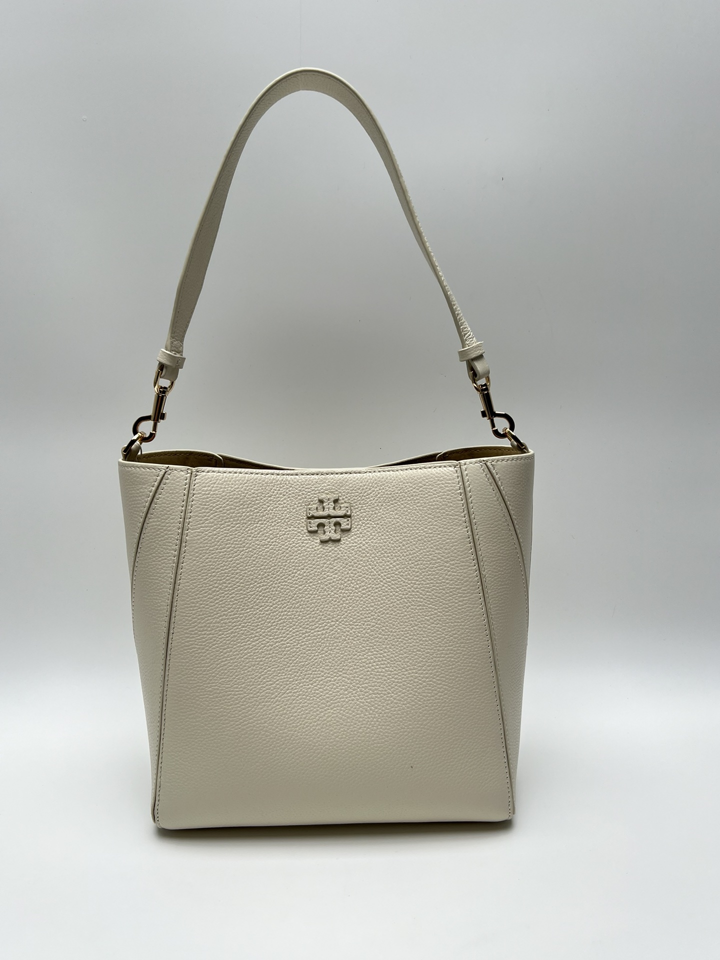Tory Burch 白色TB最新款单肩包 购物袋款 可单肩手提 荔枝纹头层牛皮 质感肉肉