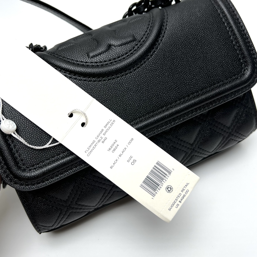 Tory Burch ～TB162042（小号）最新款Fleming鱼子酱牛皮菱格链条包