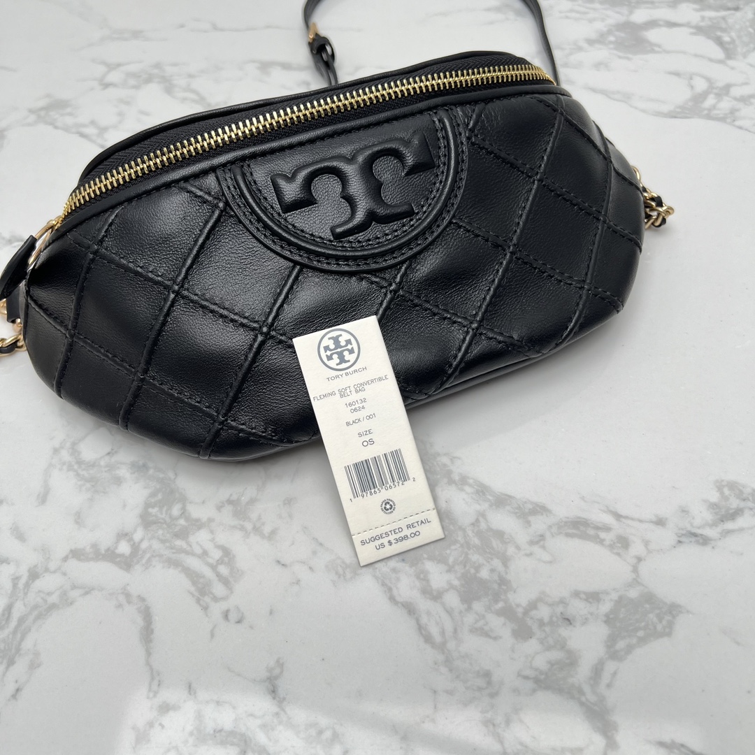 Tory Burch ～最新腰包，Fleming 软皮腰包精选超柔软皮饰有菱形褶裥图案，可用作斜挎包、腰包或单肩包