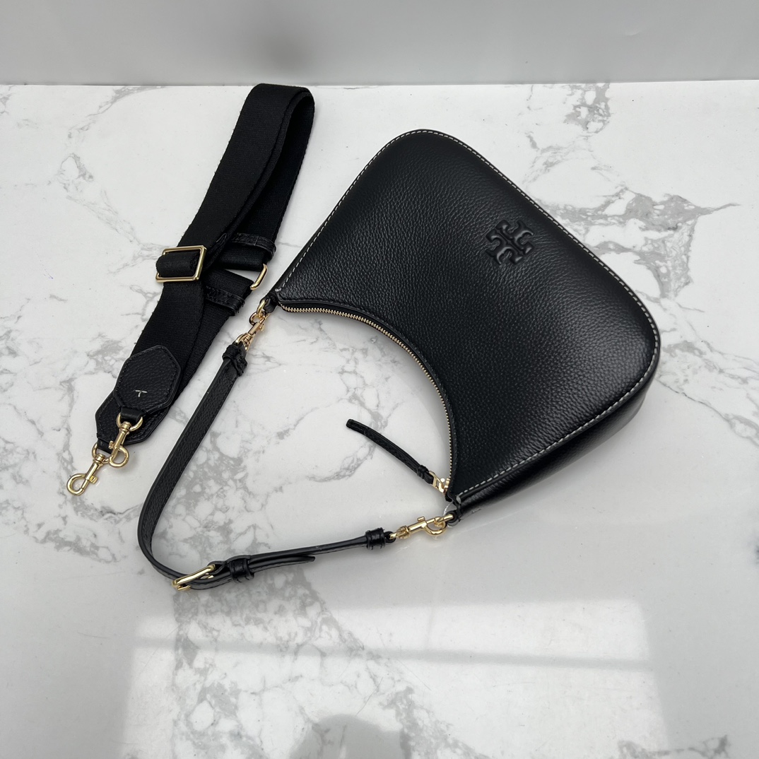 Tory Burch ～TB女包 荔枝纹头层牛皮腋下斜挎包可手提肩带背 搭配两条肩带尺寸23×12x7cm