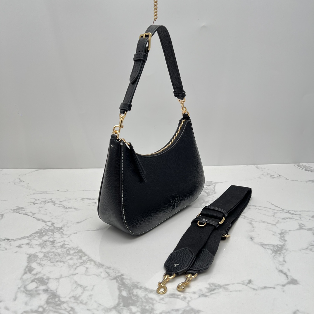Tory Burch ～TB女包 荔枝纹头层牛皮腋下斜挎包可手提肩带背 搭配两条肩带尺寸23×12x7cm