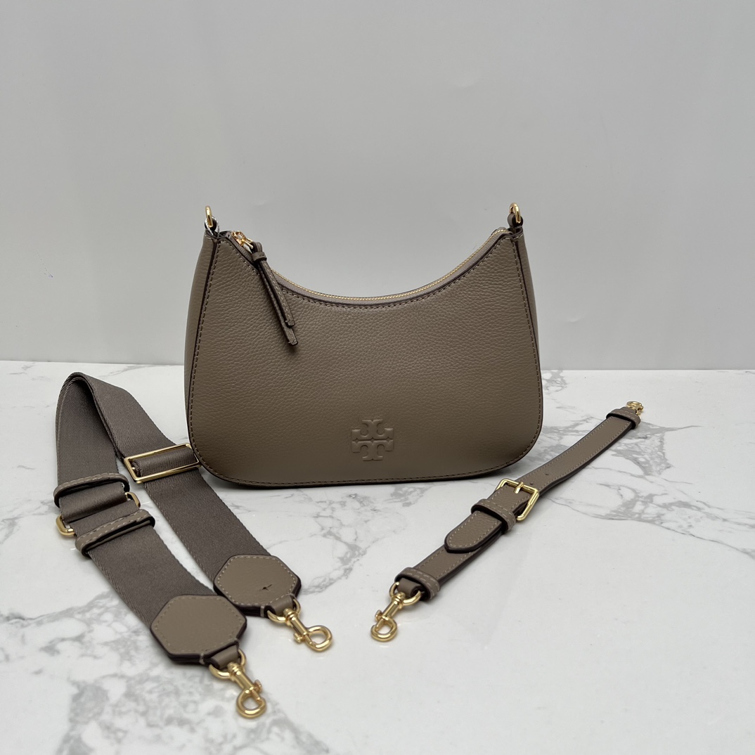 Tory Burch ～TB女包 荔枝纹头层牛皮腋下斜挎包可手提肩带背 搭配两条肩带尺寸23×12x7cm