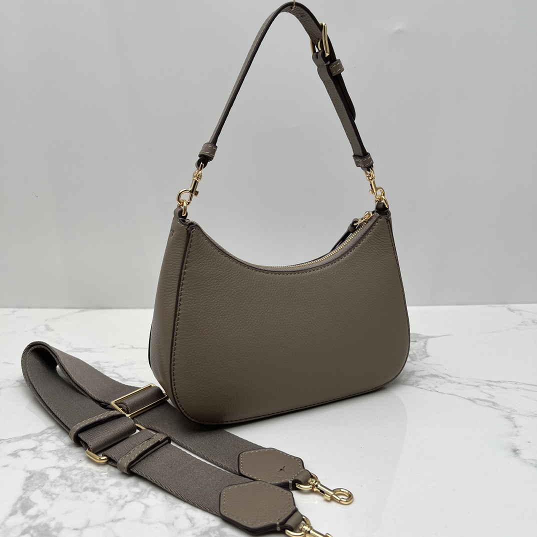 Tory Burch ～TB女包 荔枝纹头层牛皮腋下斜挎包可手提肩带背 搭配两条肩带尺寸23×12x7cm