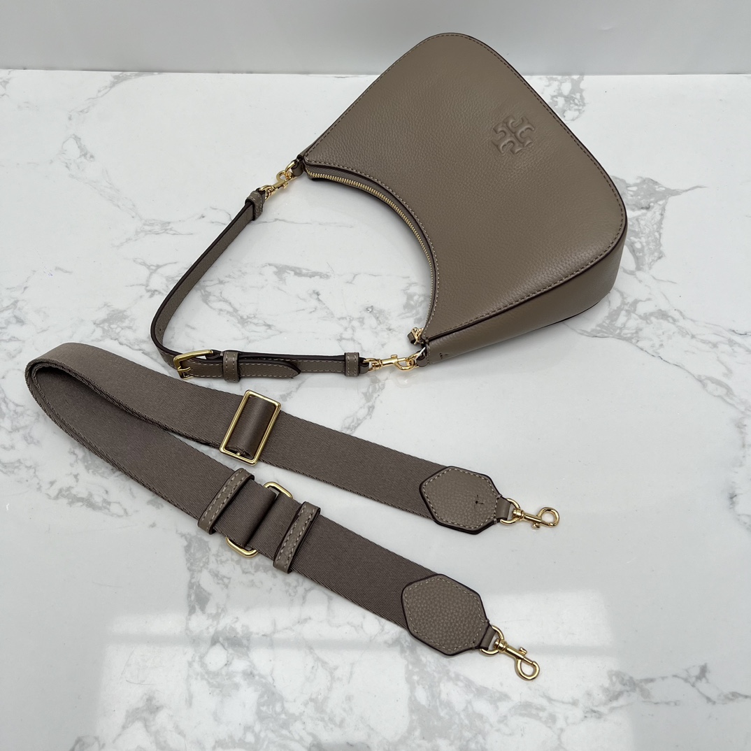 Tory Burch ～TB女包 荔枝纹头层牛皮腋下斜挎包可手提肩带背 搭配两条肩带尺寸23×12x7cm
