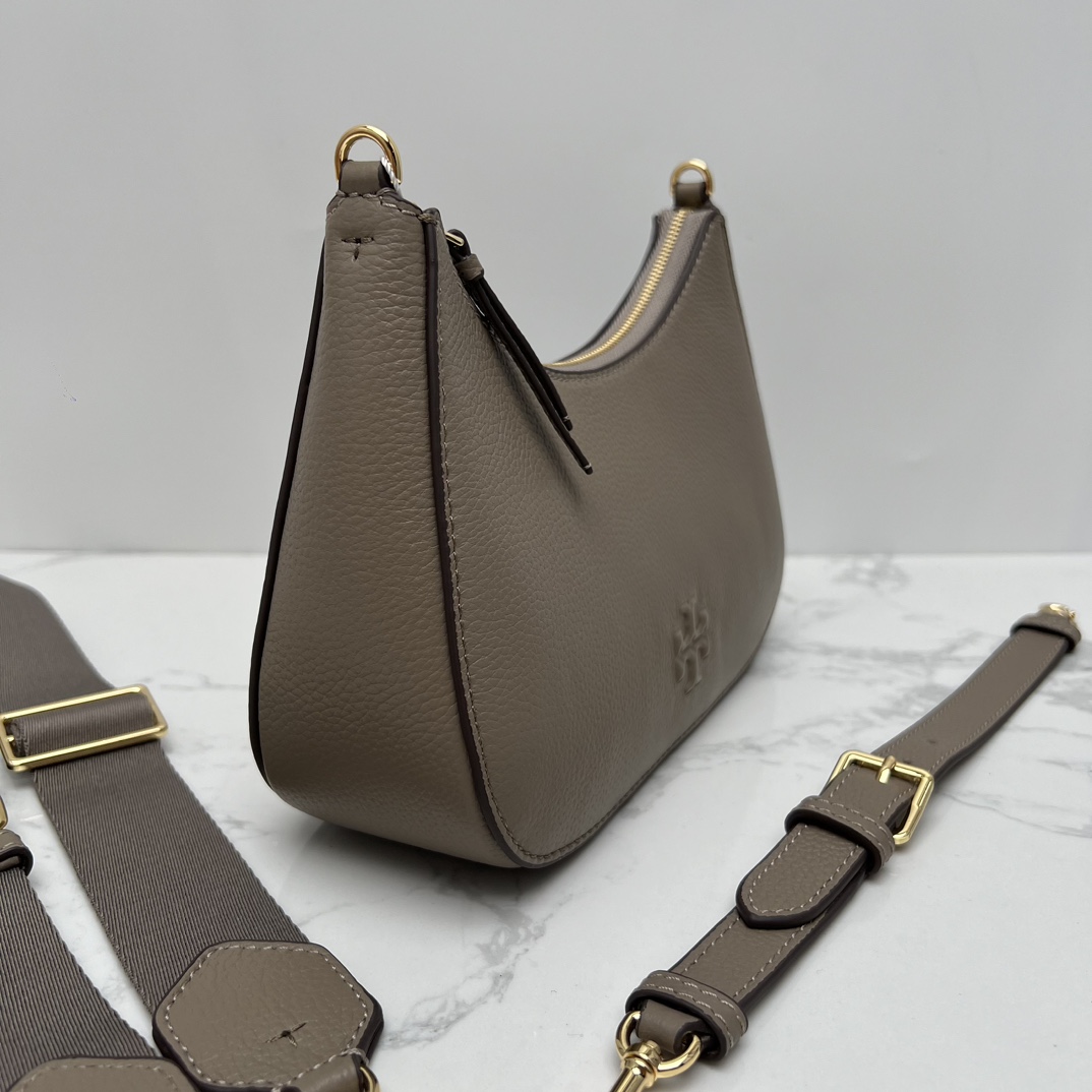 Tory Burch ～TB女包 荔枝纹头层牛皮腋下斜挎包可手提肩带背 搭配两条肩带尺寸23×12x7cm