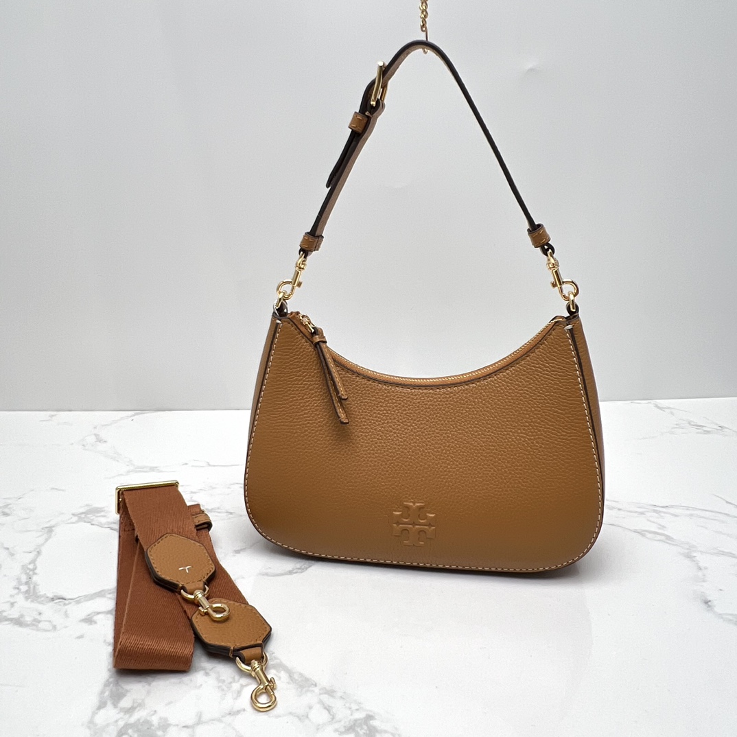 Tory Burch ～TB女包 荔枝纹头层牛皮腋下斜挎包可手提肩带背 搭配两条肩带尺寸23×12x7cm