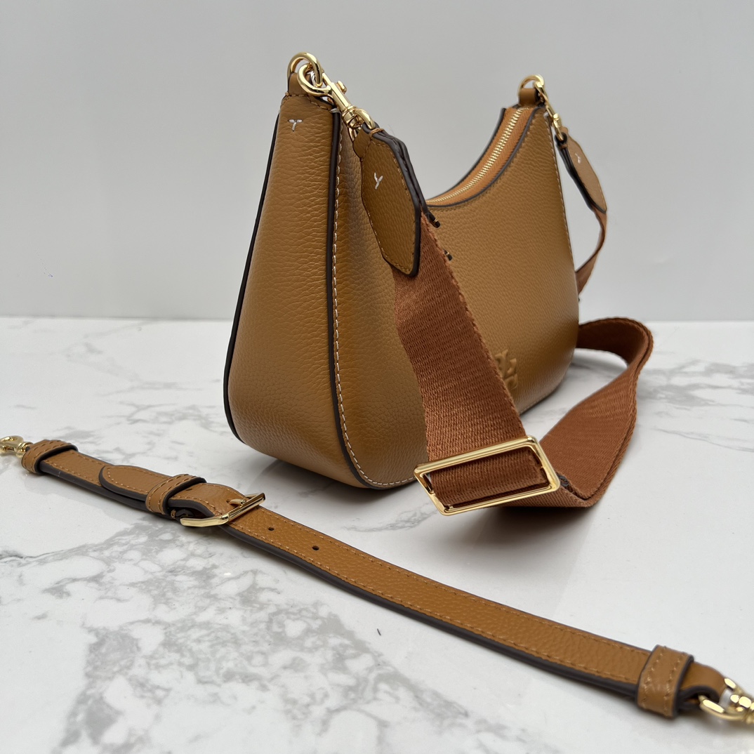 Tory Burch ～TB女包 荔枝纹头层牛皮腋下斜挎包可手提肩带背 搭配两条肩带尺寸23×12x7cm