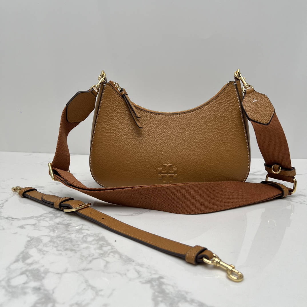 Tory Burch ～TB女包 荔枝纹头层牛皮腋下斜挎包可手提肩带背 搭配两条肩带尺寸23×12x7cm