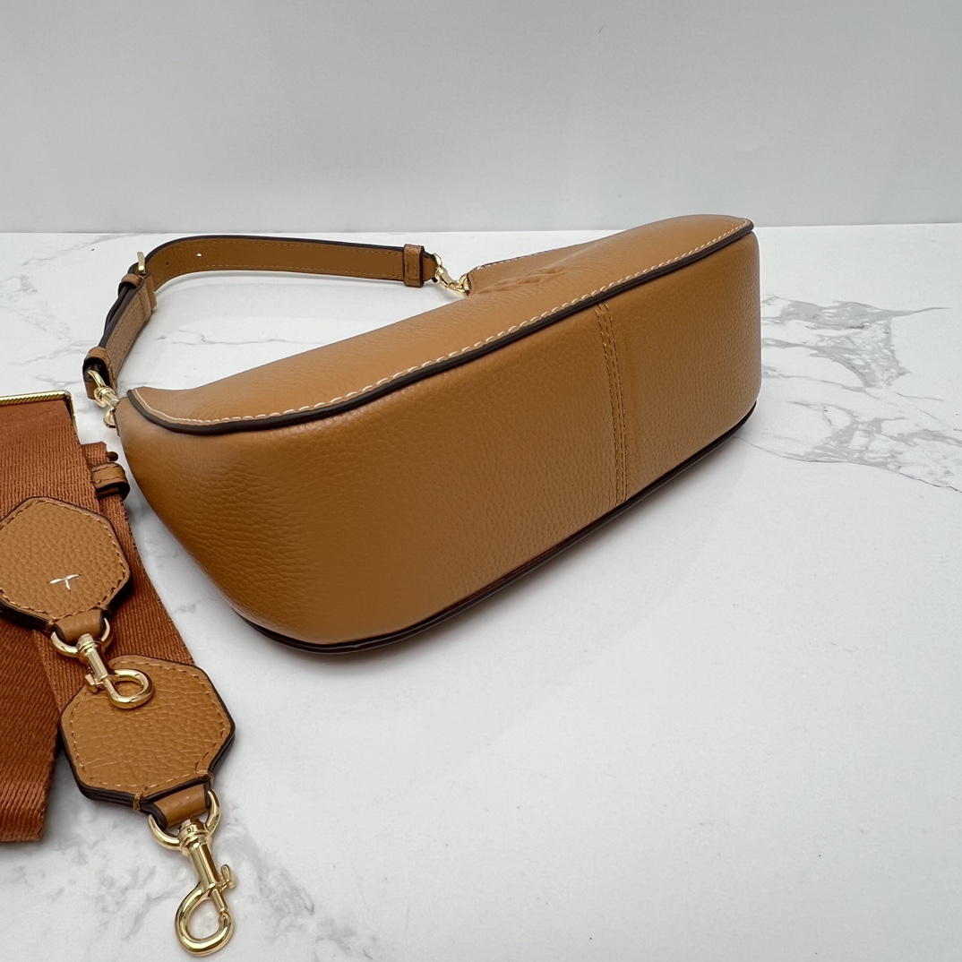Tory Burch ～TB女包 荔枝纹头层牛皮腋下斜挎包可手提肩带背 搭配两条肩带尺寸23×12x7cm